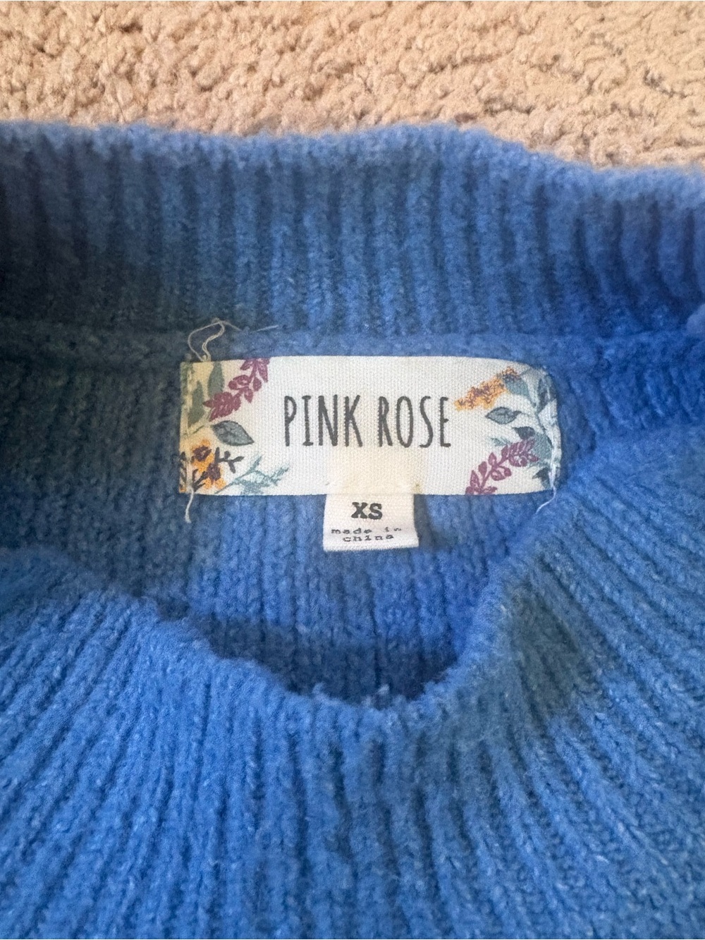 Pink Rose Blue Ribbed Sweater - Picture 2 of 3
